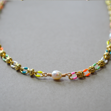 Load image into Gallery viewer, COLLETTE | RAINBOW | 14K GOLD-FILLED ENAMEL & FRESHWATER PEARL NECKLACE
