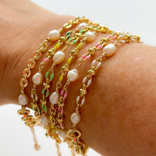 Load image into Gallery viewer, COLLETTE | MINT | 14K GOLD-FILLED, ENAMEL & FRESHWATER PEARL BRACELET