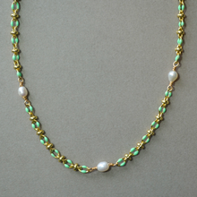 Load image into Gallery viewer, COLLETTE | MINT | 14K GOLD-FILLED ENAMEL & FRESHWATER PEARL NECKLACE