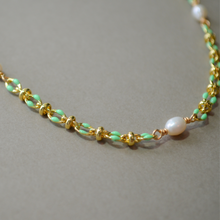 Load image into Gallery viewer, COLLETTE | MINT | 14K GOLD-FILLED ENAMEL & FRESHWATER PEARL NECKLACE