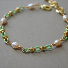 Load image into Gallery viewer, COLLETTE | MINT | 14K GOLD-FILLED, ENAMEL & FRESHWATER PEARL BRACELET