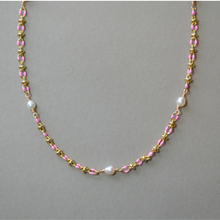 Load image into Gallery viewer, COLLETTE | PINK | 14K GOLD-FILLED ENAMEL & FRESHWATER PEARL NECKLACE