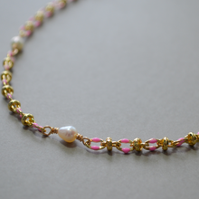 Load image into Gallery viewer, COLLETTE | PINK | 14K GOLD-FILLED ENAMEL & FRESHWATER PEARL NECKLACE