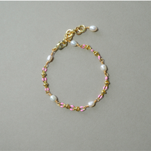 Load image into Gallery viewer, COLLETTE | PINK | 14K GOLD-FILLED, ENAMEL & FRESHWATER PEARL BRACELET