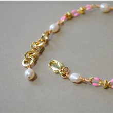 Load image into Gallery viewer, COLLETTE | PINK | 14K GOLD-FILLED, ENAMEL & FRESHWATER PEARL BRACELET