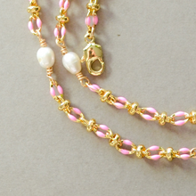 Load image into Gallery viewer, COLLETTE | PINK | 14K GOLD-FILLED ENAMEL & FRESHWATER PEARL NECKLACE