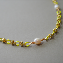 Load image into Gallery viewer, COLLETTE | YELLOW | 14K GOLD-FILLED ENAMEL & FRESHWATER PEARL NECKLACE