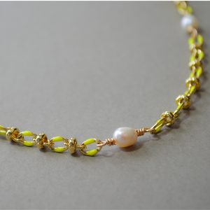 COLLETTE | YELLOW | 14K GOLD-FILLED ENAMEL &  FRESHWATER PEARL NECKLACE